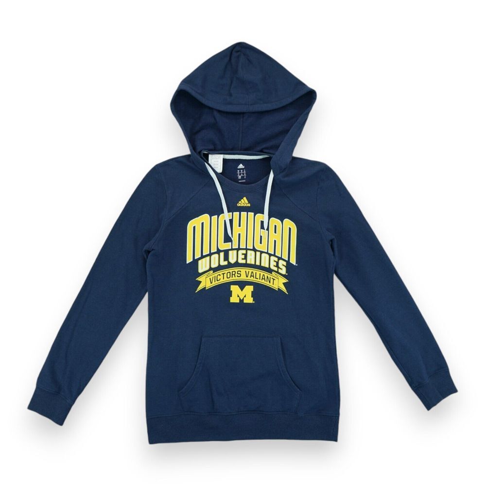 Adidas MICHIGAN WOLVERINES Sweater‎ Hooded Sweatshirt Navy Medium Blue EUC